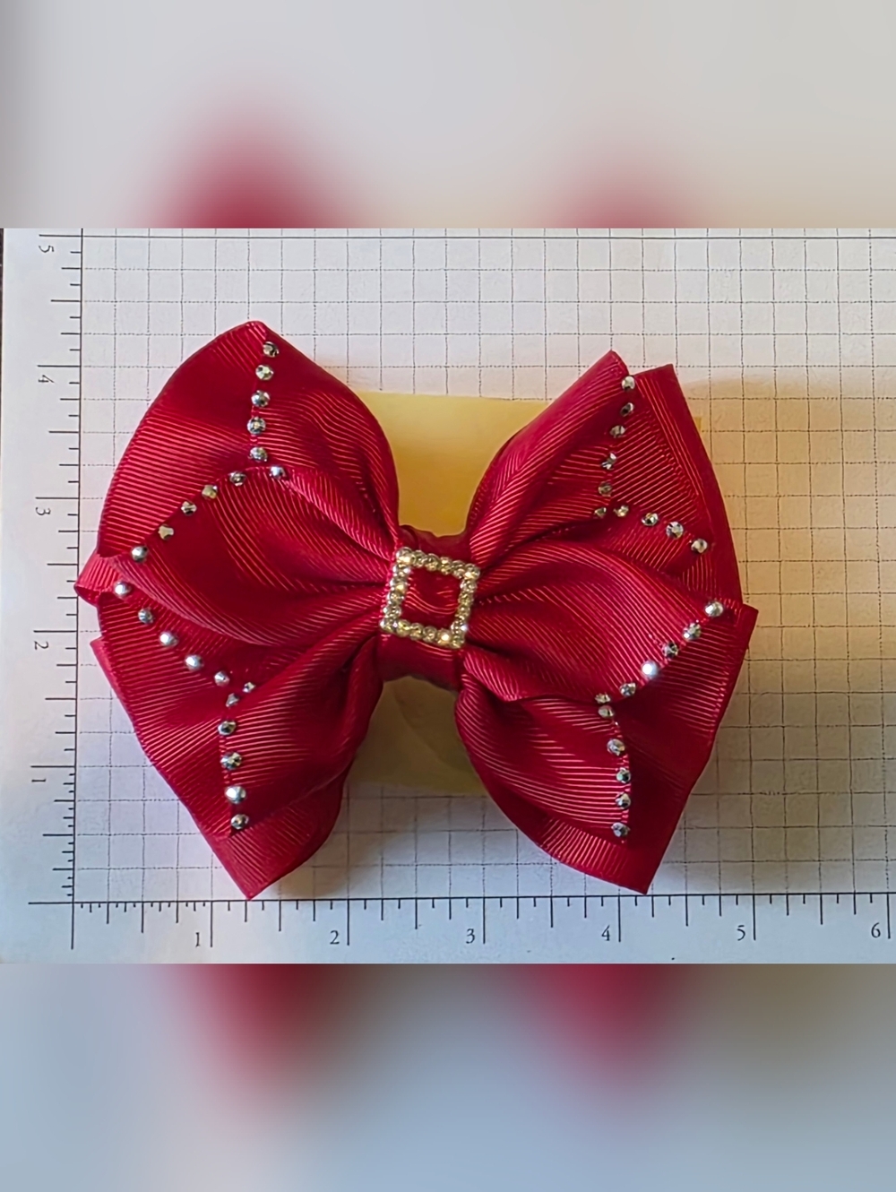 Red Rhinestone Layered Grosgrain Bow Hair Clip